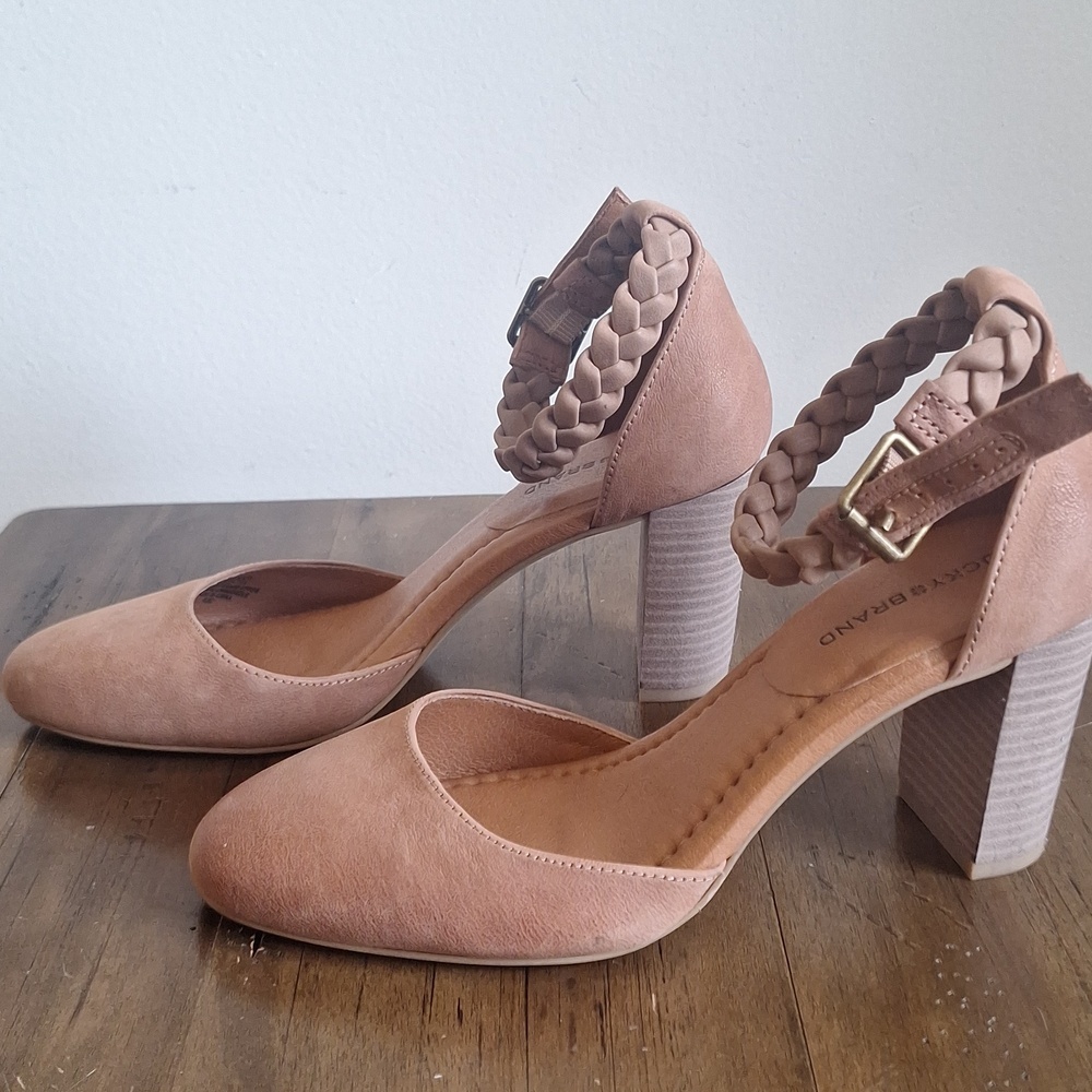 Lucky Brand Karolin Braided Ankle Strap Block Heel Pumps 7M - Picture 4 of 9